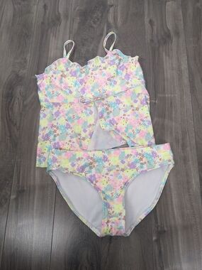 Justice Pastel Floral Two-Piece Tankini Set Girls Size 10